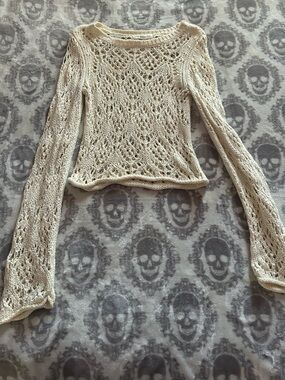 Aeropostale Cream Open-Knit Cropped Shirt